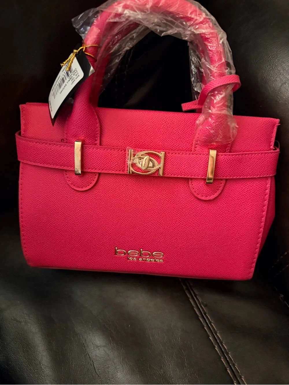 bebe Hot Pink Satchel with Gold Hardware